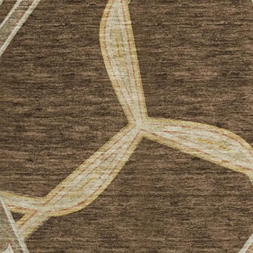 8' Brown And Beige Geometric Washable Round Rug With UV Protection Photo 2