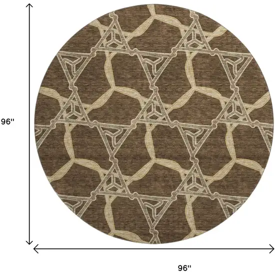 8' Brown And Beige Geometric Washable Round Rug With UV Protection Photo 9