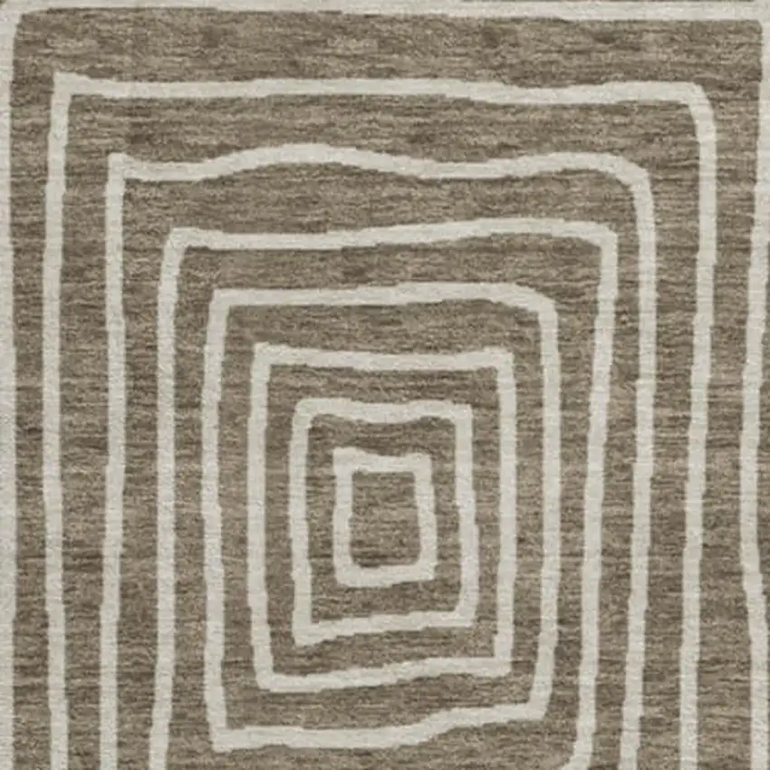 8' Brown And Beige Geometric Washable Round Rug With UV Protection Photo 3