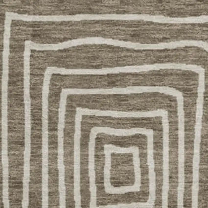 8' Brown And Beige Geometric Washable Round Rug With UV Protection Photo 2