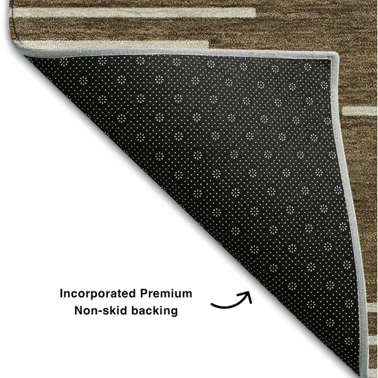 8' Brown And Beige Geometric Washable Round Rug With UV Protection Photo 4