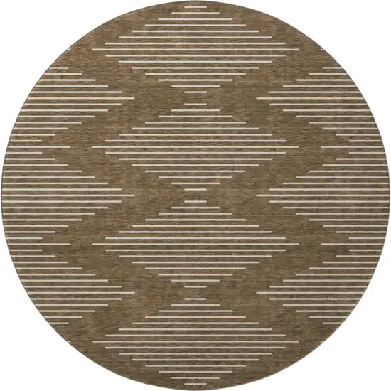8' Brown And Beige Geometric Washable Round Rug With UV Protection Photo 3