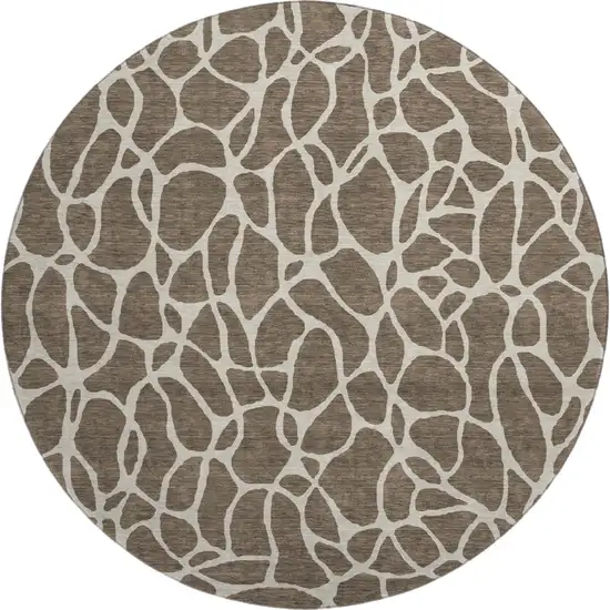 8' Brown And Beige Geometric Washable Round Rug With UV Protection Photo 1