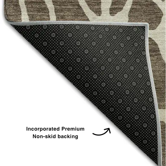 8' Brown And Beige Geometric Washable Round Rug With UV Protection Photo 5