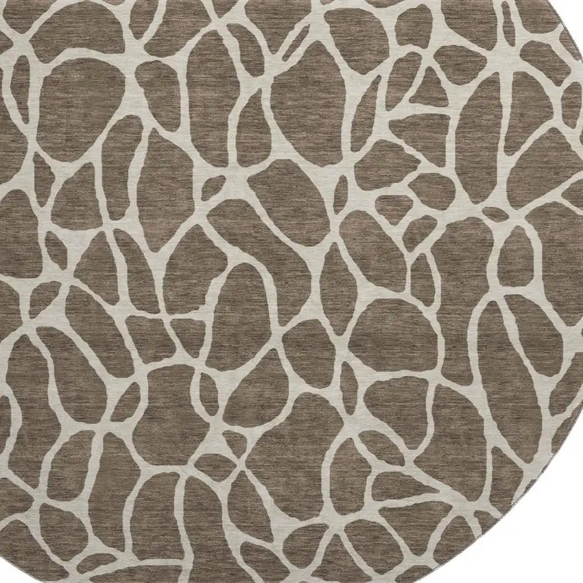8' Brown And Beige Geometric Washable Round Rug With UV Protection Photo 2