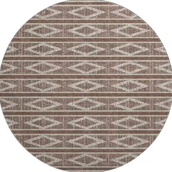 8' Brown And Beige Geometric Washable Round Rug With UV Protection Photo 3