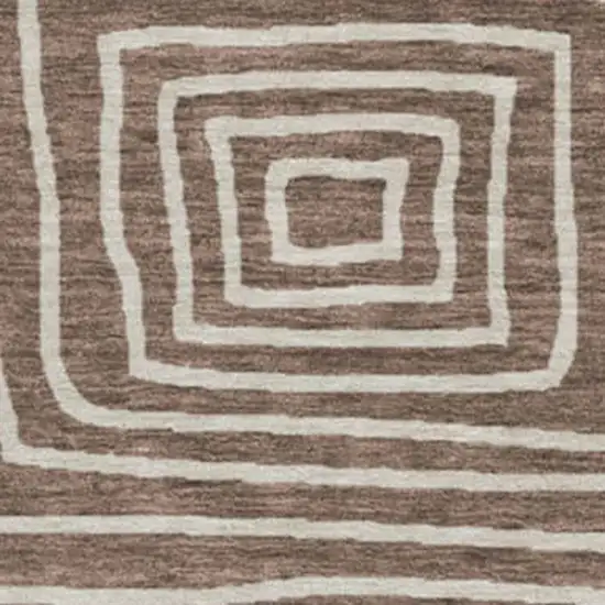 8' Brown And Beige Geometric Washable Round Rug With UV Protection Photo 2