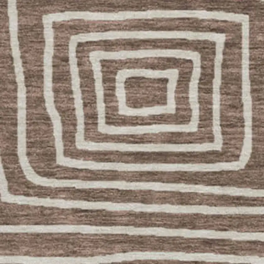 8' Brown And Beige Geometric Washable Round Rug With UV Protection Photo 2