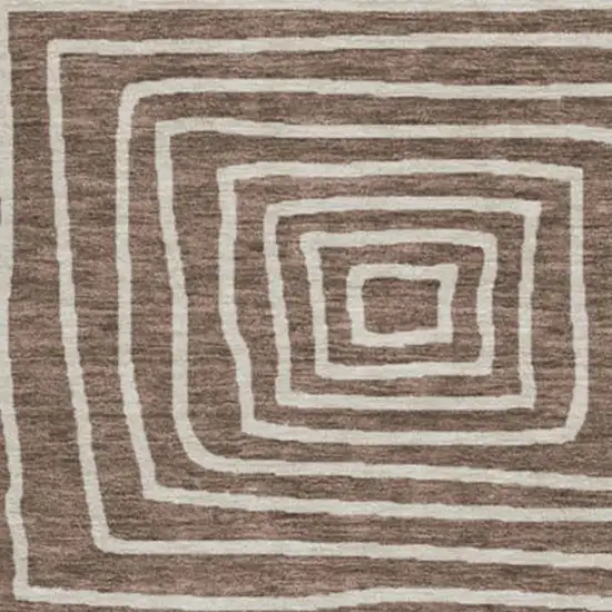 8' Brown And Beige Geometric Washable Round Rug With UV Protection Photo 3