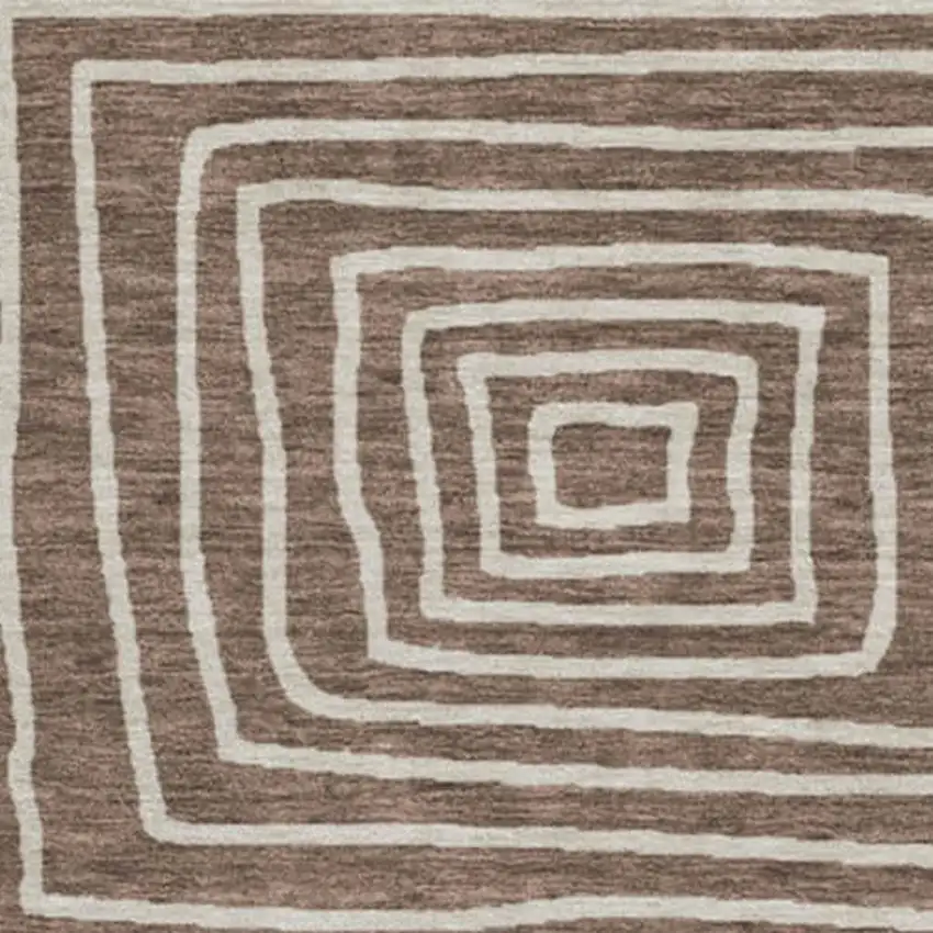 8' Brown And Beige Geometric Washable Round Rug With UV Protection Photo 3