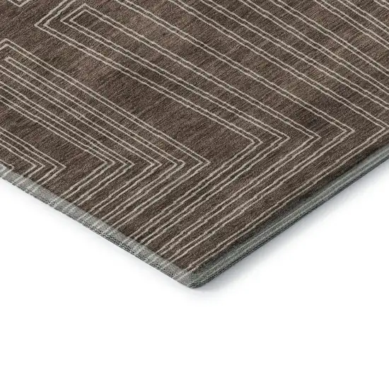 8' Brown And Beige Geometric Washable Round Rug With UV Protection Photo 6