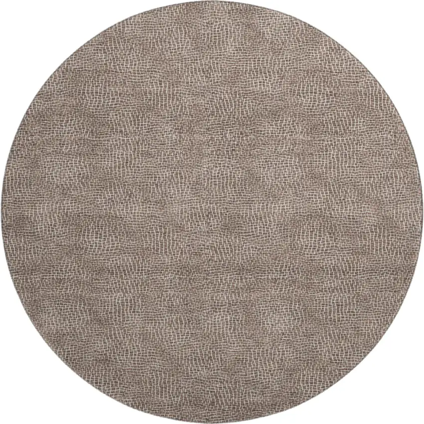 8' Brown And Beige Geometric Washable Round Rug With UV Protection Photo 1