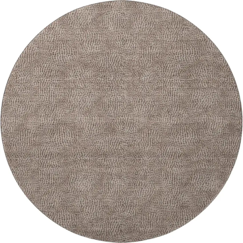8' Brown And Beige Geometric Washable Round Rug With UV Protection Photo 3