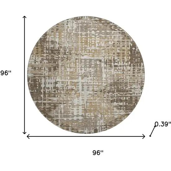 8' Brown And Beige Geometric Washable Round Rug With UV Protection Photo 8