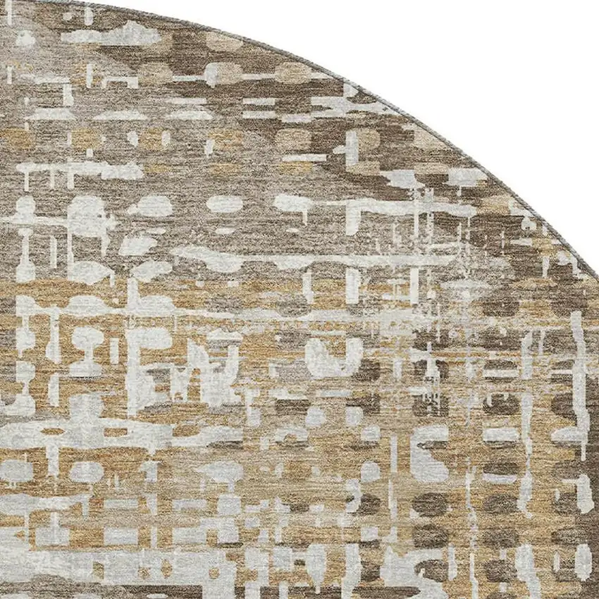 8' Brown And Beige Geometric Washable Round Rug With UV Protection Photo 3