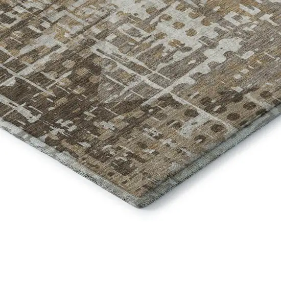 8' Brown And Beige Geometric Washable Round Rug With UV Protection Photo 6