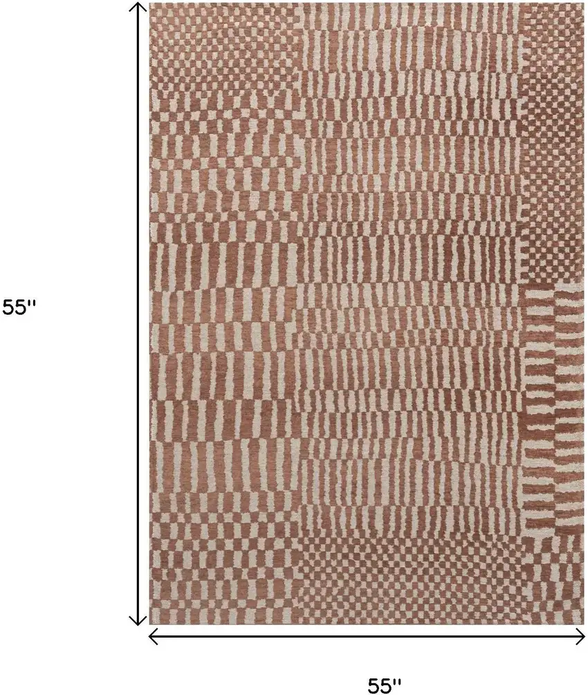 5' Brown And Beige Geometric Washable Round Rug With UV Protection Photo 9