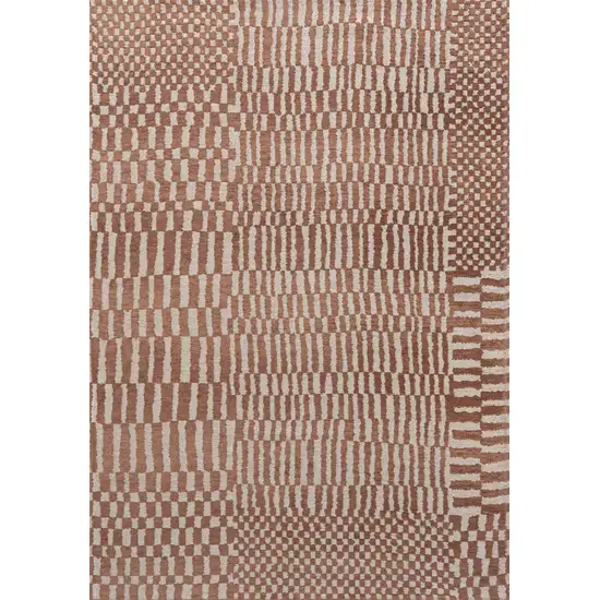 5' Brown And Beige Geometric Washable Round Rug With UV Protection Photo 2