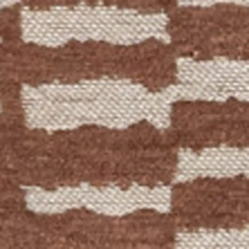 5' Brown And Beige Geometric Washable Round Rug With UV Protection Photo 6