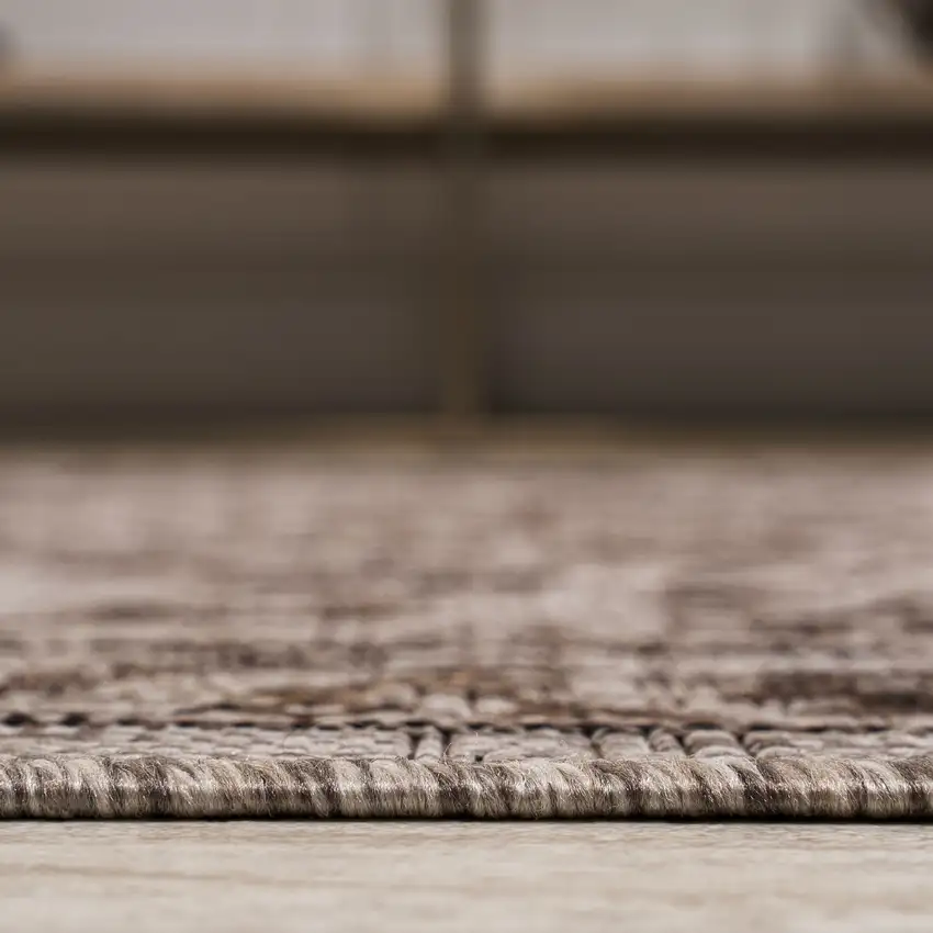 10' Brown And Beige Medallion Indoor Outdoor Runner Rug Photo 9