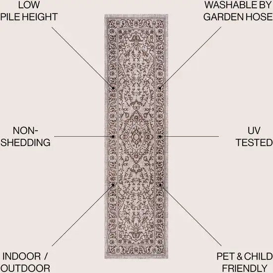 10' Brown And Beige Medallion Indoor Outdoor Runner Rug Photo 7