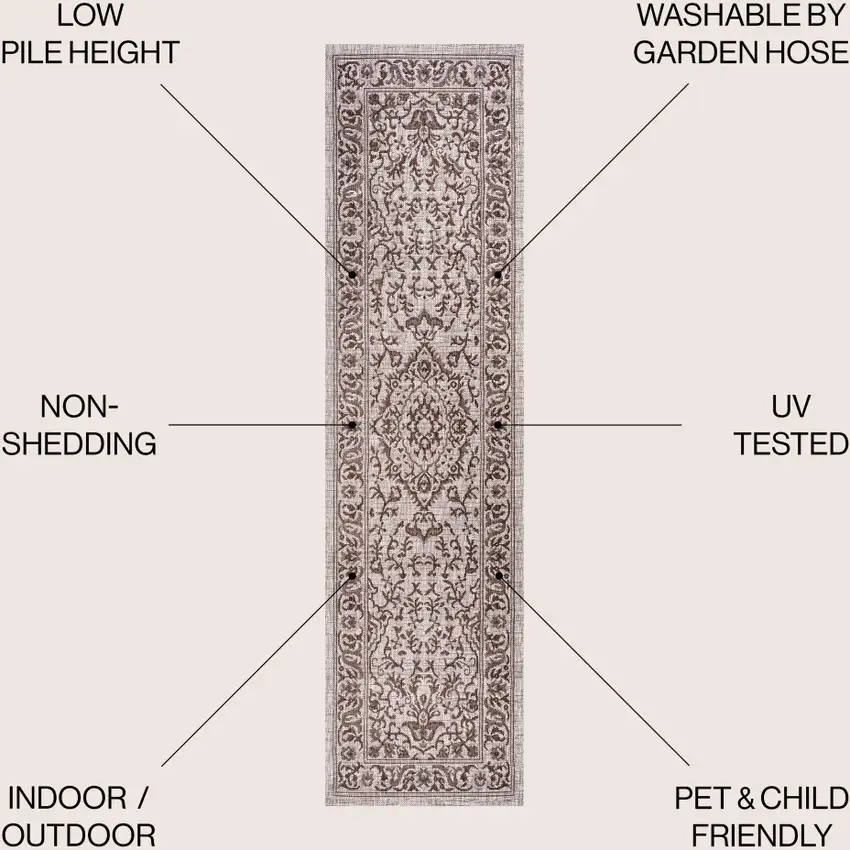 10' Brown And Beige Medallion Indoor Outdoor Runner Rug Photo 7