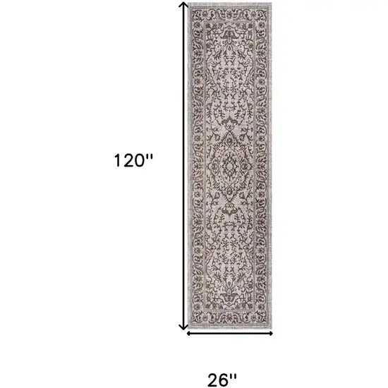 10' Brown And Beige Medallion Indoor Outdoor Runner Rug Photo 3