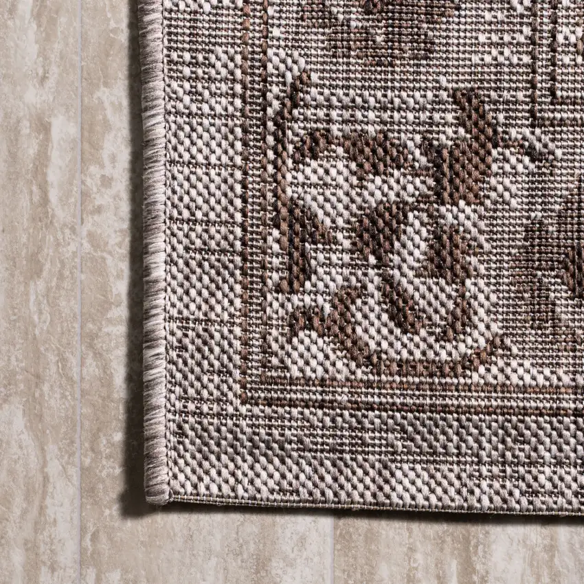 10' Brown And Beige Medallion Indoor Outdoor Runner Rug Photo 9