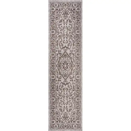 8' Brown And Beige Medallion Indoor Outdoor Runner Rug Photo 4