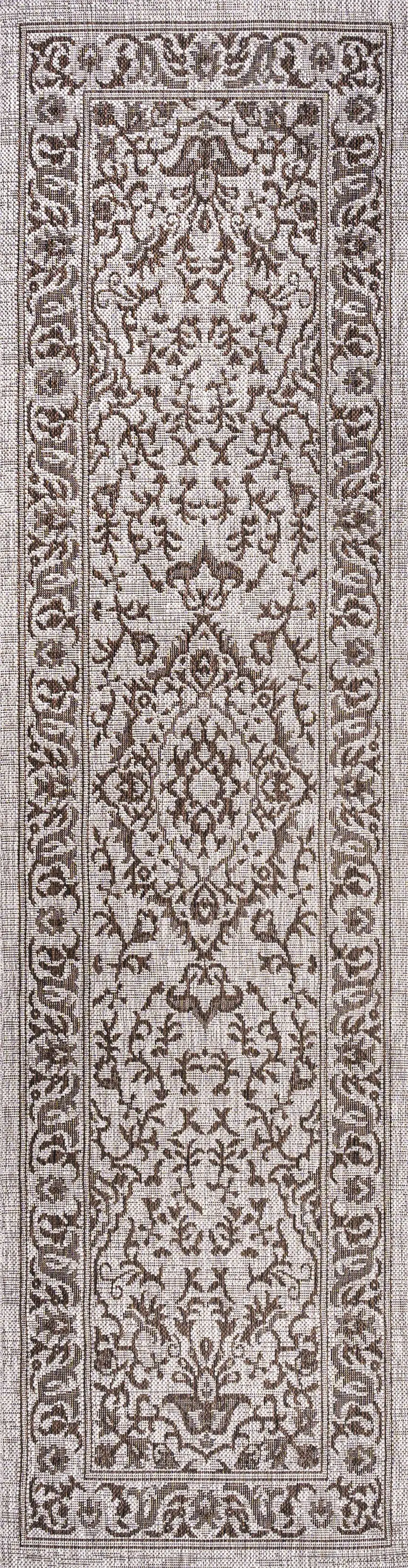 8' Brown And Beige Medallion Indoor Outdoor Runner Rug Photo 4