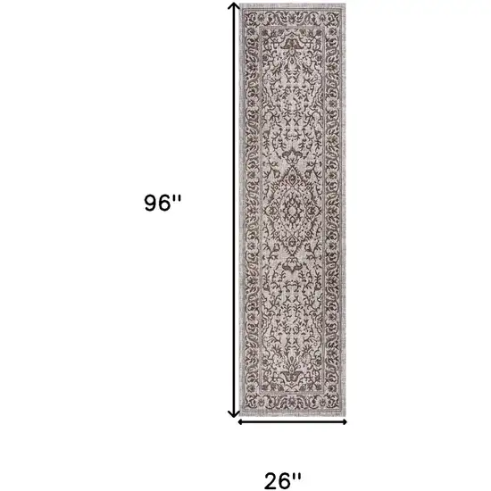 8' Brown And Beige Medallion Indoor Outdoor Runner Rug Photo 3