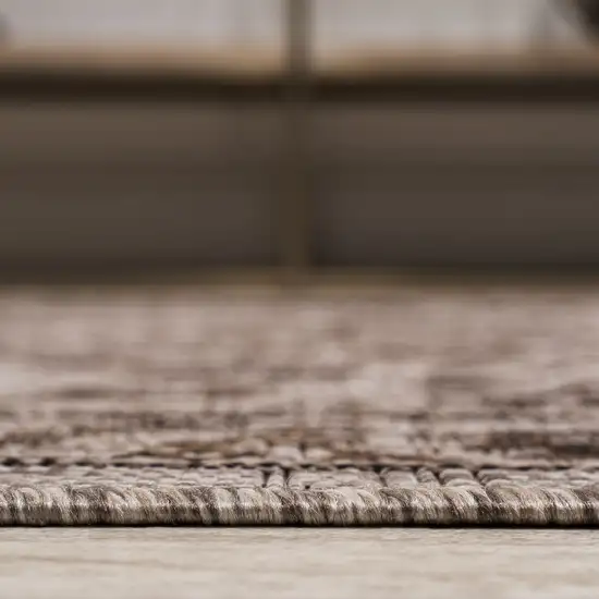 8' Brown And Beige Medallion Indoor Outdoor Runner Rug Photo 9