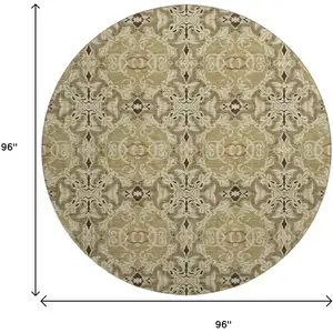 Photo of 8' Brown And Beige Medallion Washable Round Rug With UV Protection