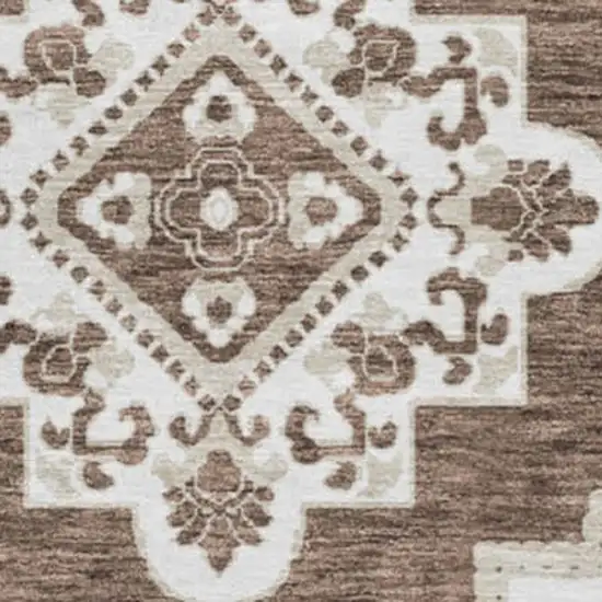 8' Brown And Beige Medallion Washable Round Rug With UV Protection Photo 3