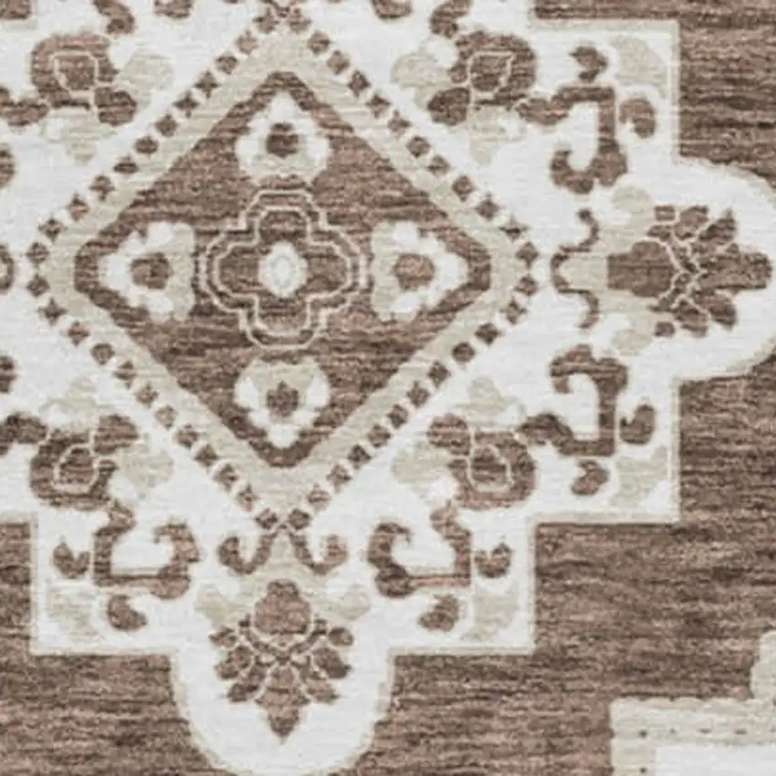 8' Brown And Beige Medallion Washable Round Rug With UV Protection Photo 3