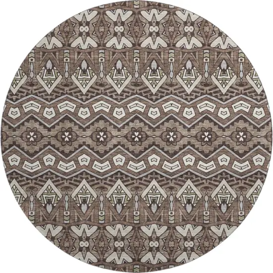 8' Brown And Beige Moroccan Washable Round Rug With UV Protection Photo 1