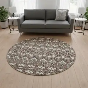 Photo of 8' Brown And Beige Moroccan Washable Round Rug With UV Protection