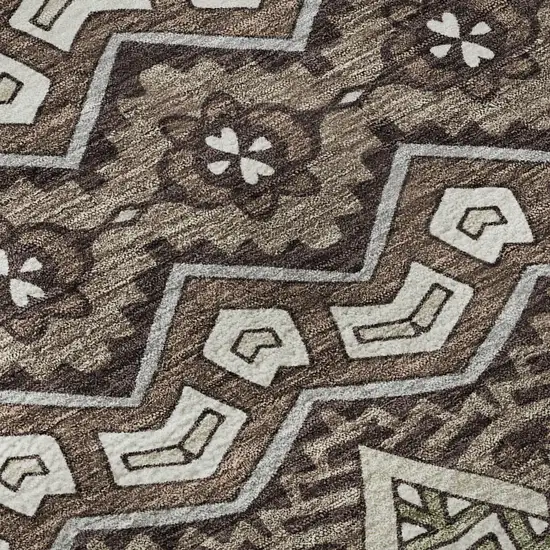 8' Brown And Beige Moroccan Washable Round Rug With UV Protection Photo 8