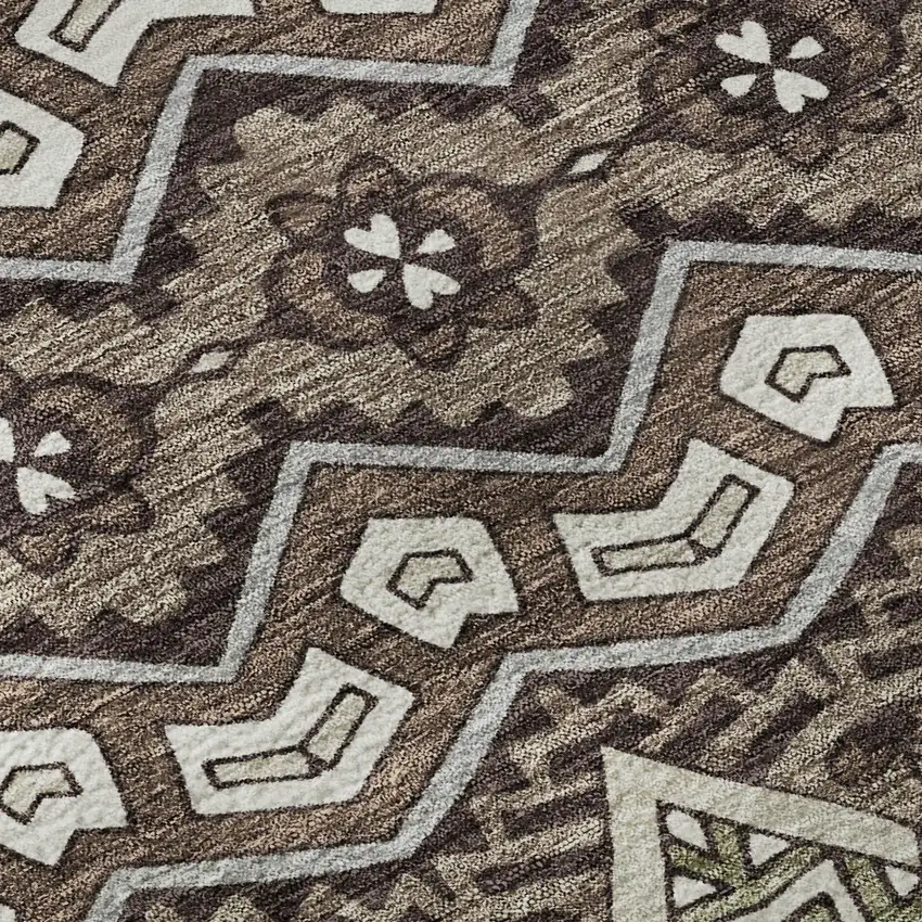 8' Brown And Beige Moroccan Washable Round Rug With UV Protection Photo 8