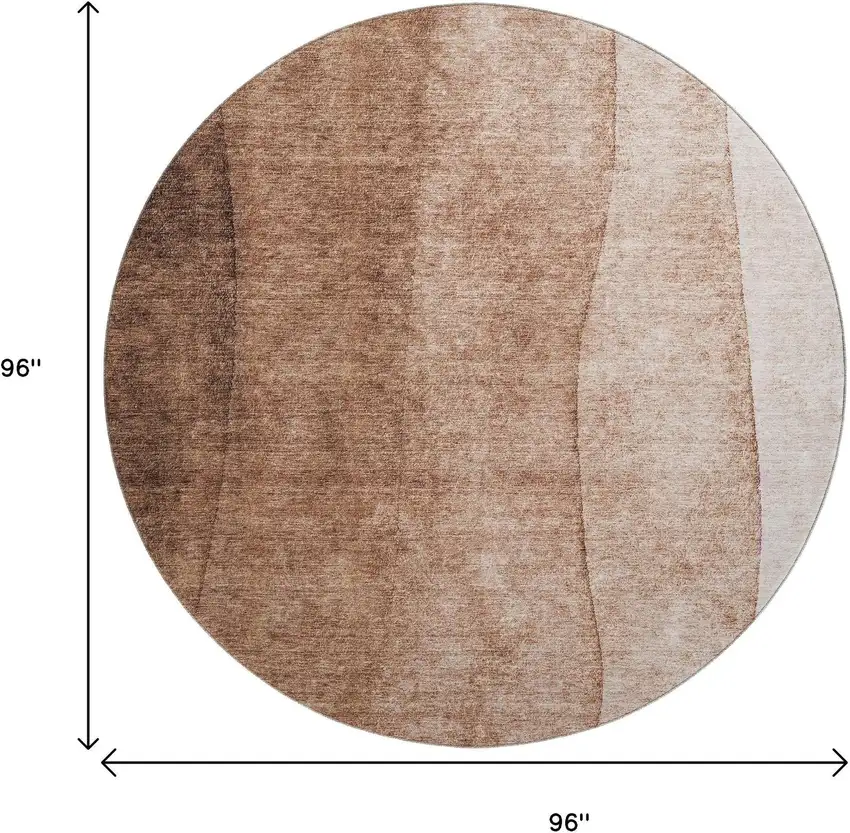 8' Brown And Beige Ombre Washable Round Rug With UV Protection Photo 9