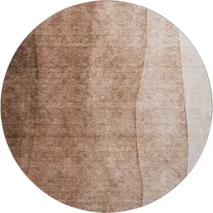 Photo of 8' Brown And Beige Ombre Washable Round Rug With UV Protection