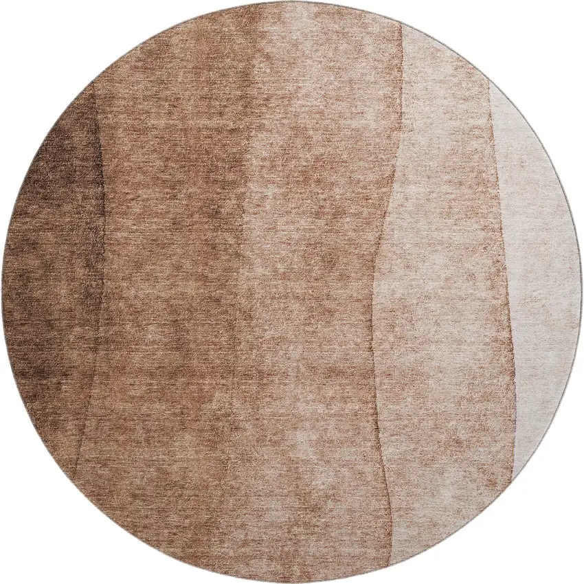 8' Brown And Beige Ombre Washable Round Rug With UV Protection Photo 1