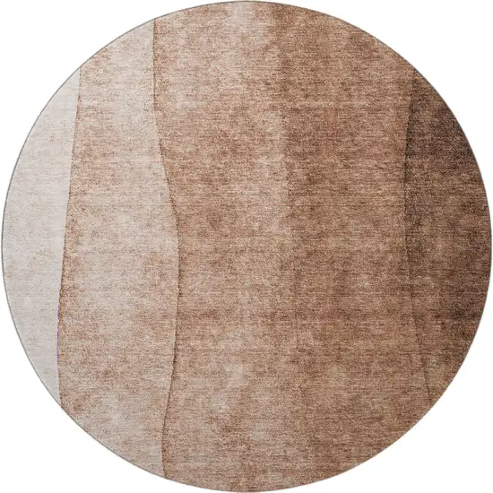 8' Brown And Beige Ombre Washable Round Rug With UV Protection Photo 3