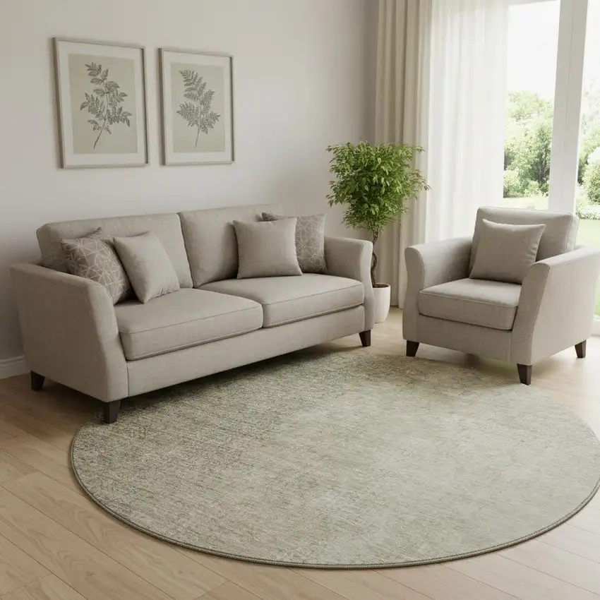 8' Brown And Beige Ombre Washable Round Rug With UV Protection Photo 1