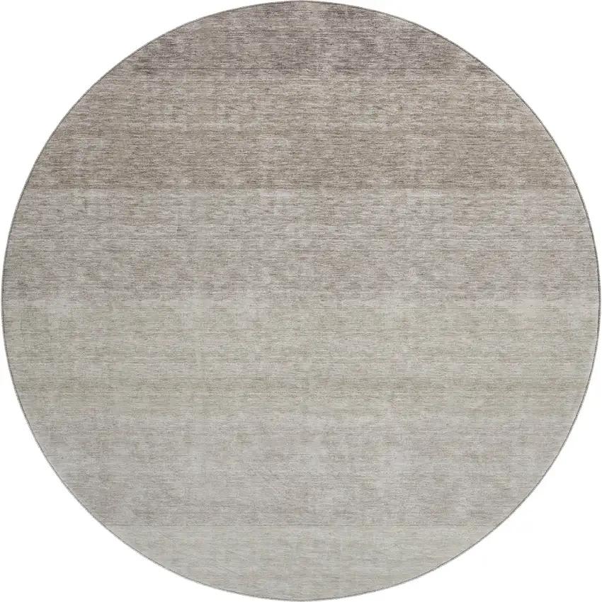 8' Brown And Beige Ombre Washable Round Rug With UV Protection Photo 1
