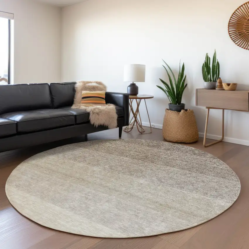 8' Brown And Beige Ombre Washable Round Rug With UV Protection Photo 4