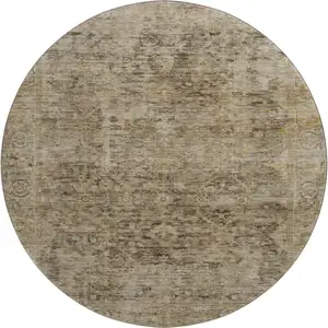 Photo of 8' Brown And Beige Oriental Washable Round Rug With UV Protection