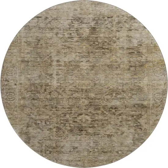8' Brown And Beige Oriental Washable Round Rug With UV Protection Photo 1