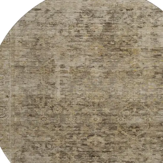 8' Brown And Beige Oriental Washable Round Rug With UV Protection Photo 2
