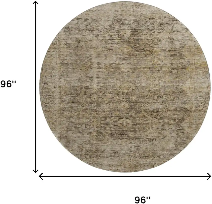 8' Brown And Beige Oriental Washable Round Rug With UV Protection Photo 9
